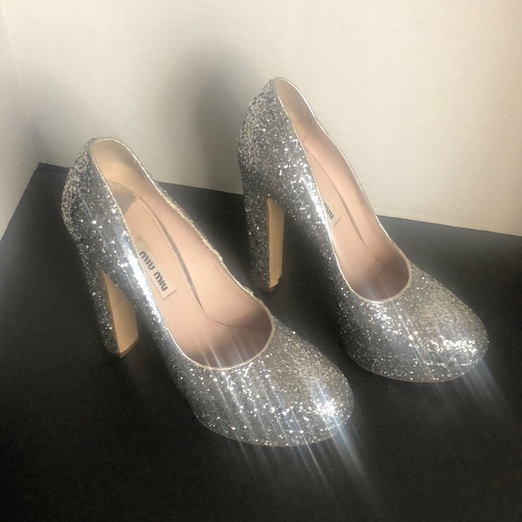 Discount miu miu glitter pumps Free Shipping Miu Miu Glitter Pumps